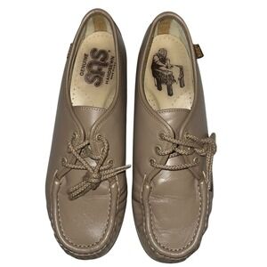SAS Siesta USA‎ Handsewn Mocha Leather Womens Size 7.5 Comfort Tie Flat Shoes